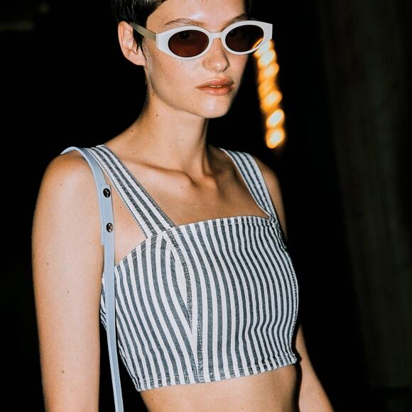 Zara Striped Denim Crop Top - Picture 1 of 6